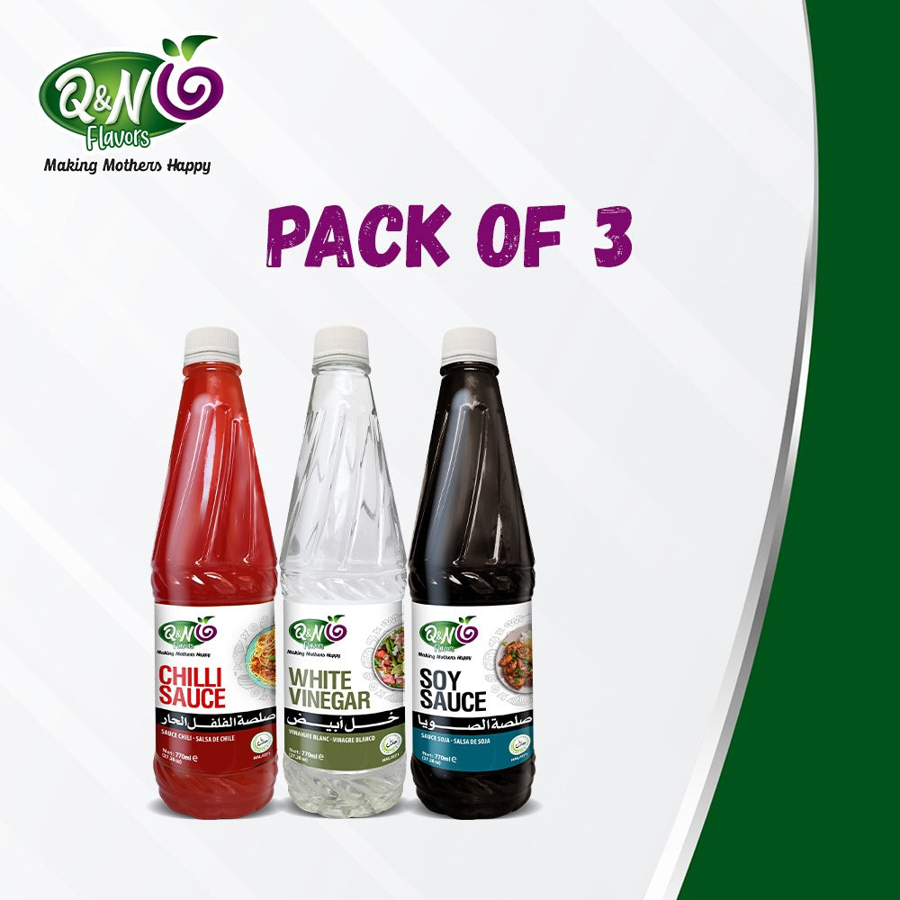 Q&N FLAVORS WHITE VINEGAR/CHILLI SAUCE/SOY SAUCE 770ML