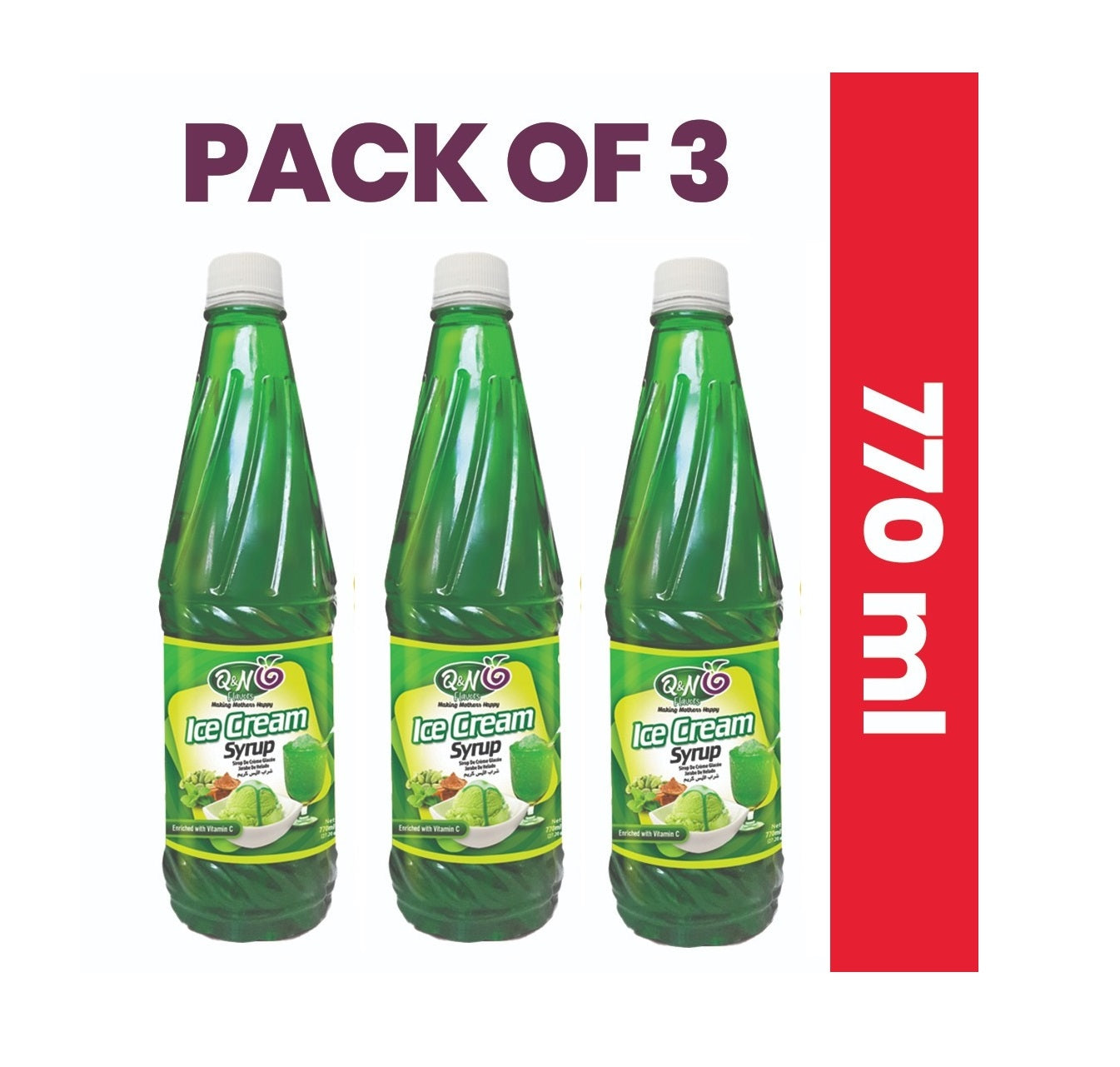 Q&N FLAVORS Ice Cream Soda Syrup 770ML - Pack of 3