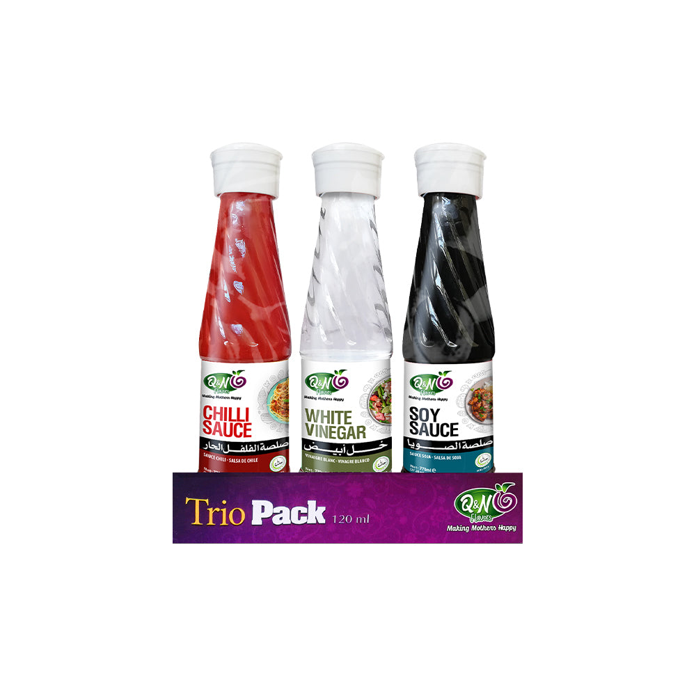 Q&N Flavors Chinese Sauce Trio Pack – 3 x 120ml | Chilli, Soy & White Vinegar