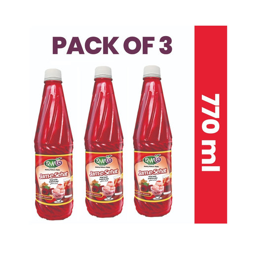 Q&N FLAVORS JAM-E-SEHAT RED SYRUP 770ML - Pack of 3